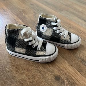 Baby Converse Chuck Taylor All Star’s, Off-white and Black Gingham, Size: 4